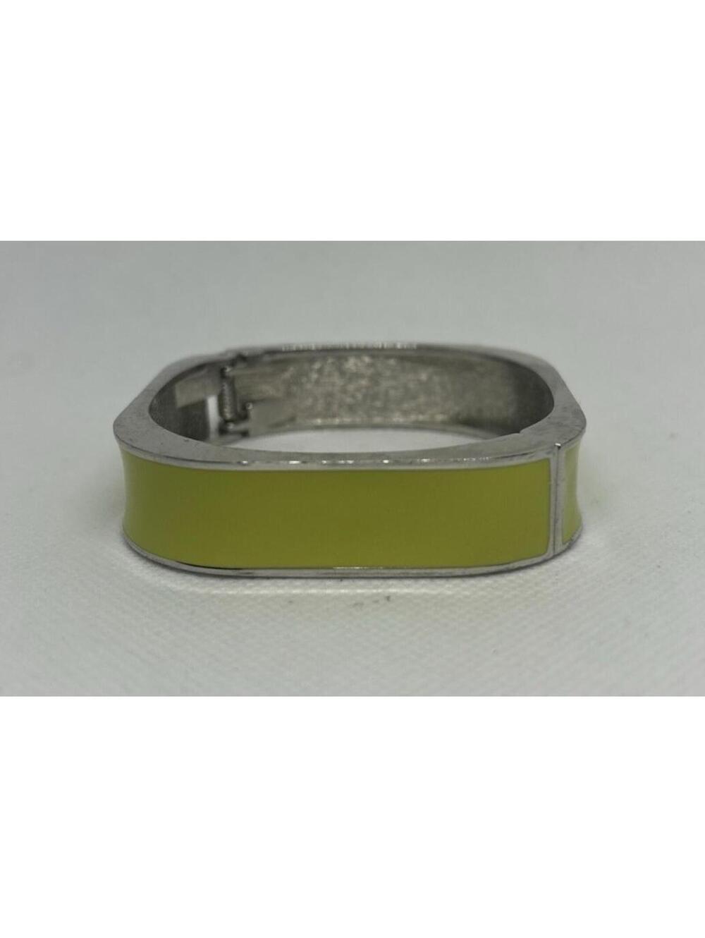 Vintage Lime Green Enamel Hinged Bangle Bracelet Silver Tone Mod Retro